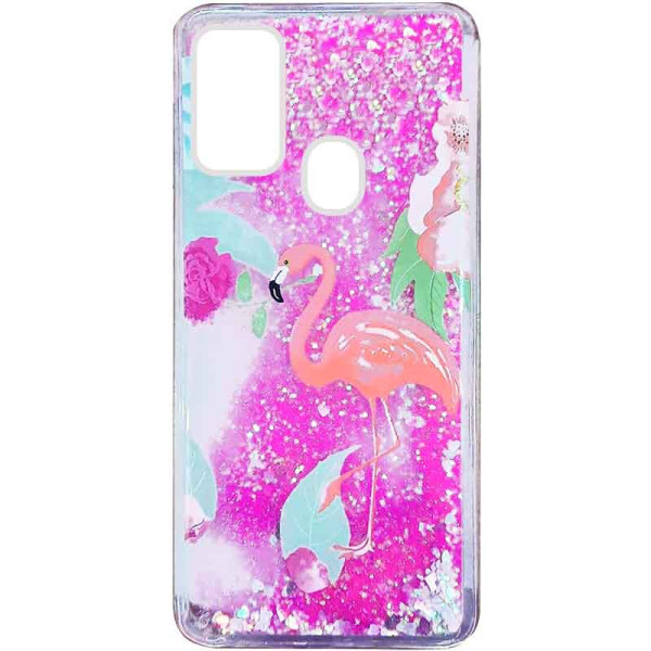 

TPU чехол с переливающимися блестками для Samsung Galaxy M30s / M21 Фламинго в цветах (156765)