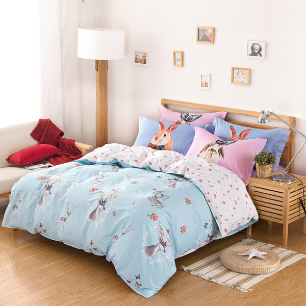 

Комплект постельного белья Олень и кролик (полуторный) Berni Home Голубой (45240)