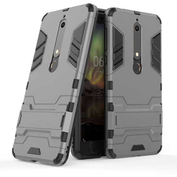 

Ударопрочный чехол-подставка Transformer для Nokia 6.1 с мощной защитой корпуса Серый / Metal slate (75702)