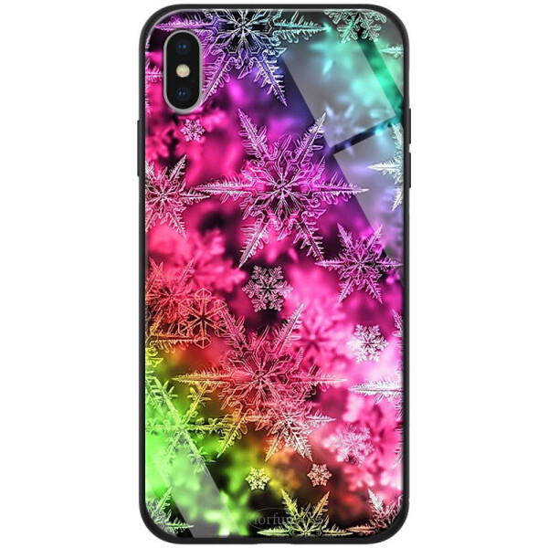 

TPU+Glass чехол ForFun для Apple iPhone XS Max (6.5") Разноцветные Снежинки / Розовый (6198355)