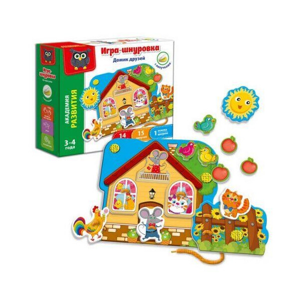 

Игра-шнуровка с липучками "Домик друзей" (рус) VT5303-01