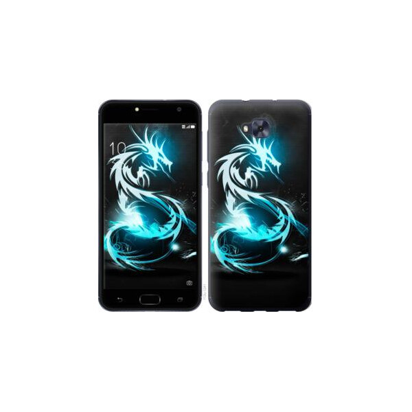 

Чехол на Asus ZENFONE 4 SELFIE / ZD553KL Бело-голубой огненный дракон (04798)