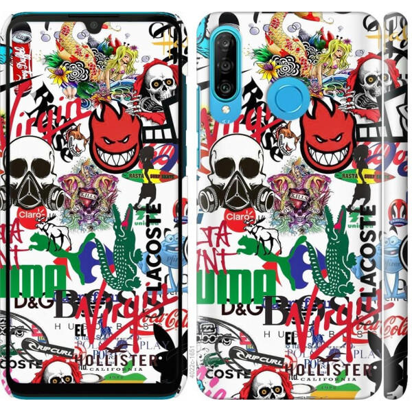 

Чехол на Huawei P30 Lite Many different logos (04798)