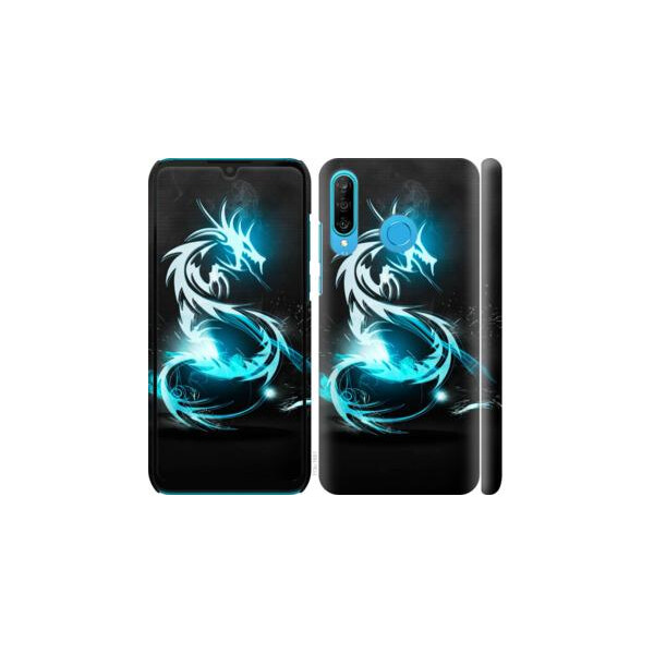 

Чехол на Huawei P30 Lite Бело-голубой огненный дракон (04798)