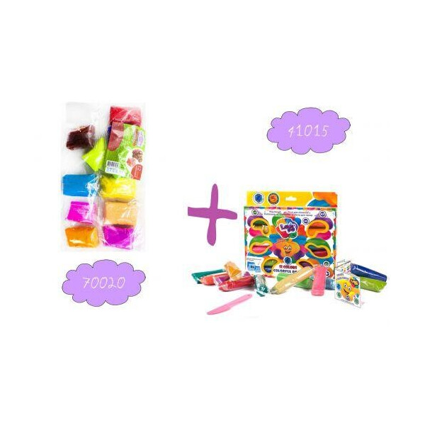 

Набір для ліплення Lovin'Do Асорті 12 кольорів + Набір легкого стрибучого пластиліну Moon Light Clay 12 шт. по 6 г 41063