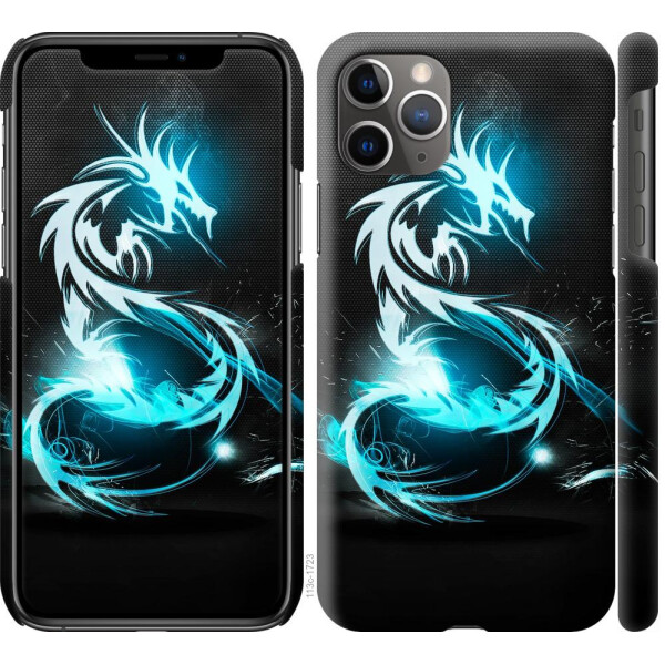 

Чехол на iPhone 11 Pro Max Бело-голубой огненный дракон (04798)