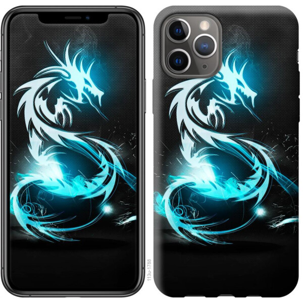 

Чехол на iPhone 11 Pro Бело-голубой огненный дракон (04798)