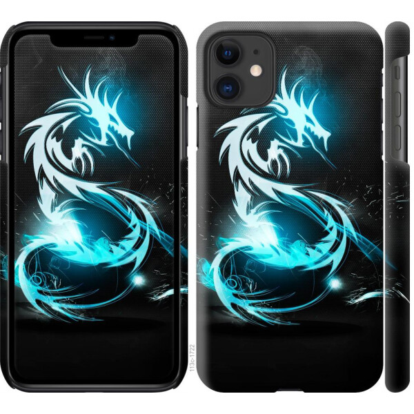 

Чехол на iPhone 11 Бело-голубой огненный дракон (04798)