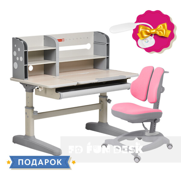 

Комплект для девочки парта-трансформер Fundesk Amico Grey + эргономичное кресло FunDesk Diverso Pink
