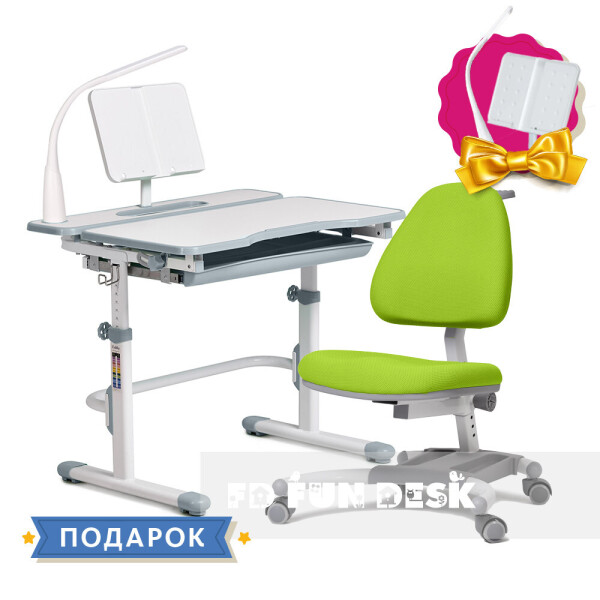 

Комплект для школьника растущая парта Cubby Fressia Grey + кресло для дома FunDesk Ottimo Green