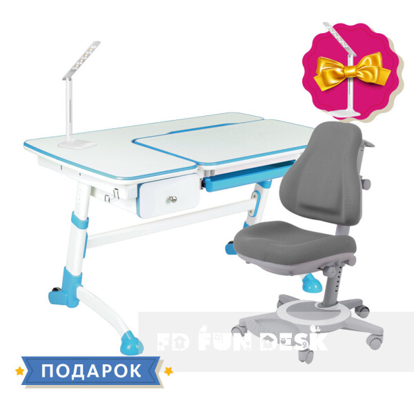 

Комплект детская парта для школьника FunDesk Amare Blue +универсальное кресло FunDesk Bravo Grey
