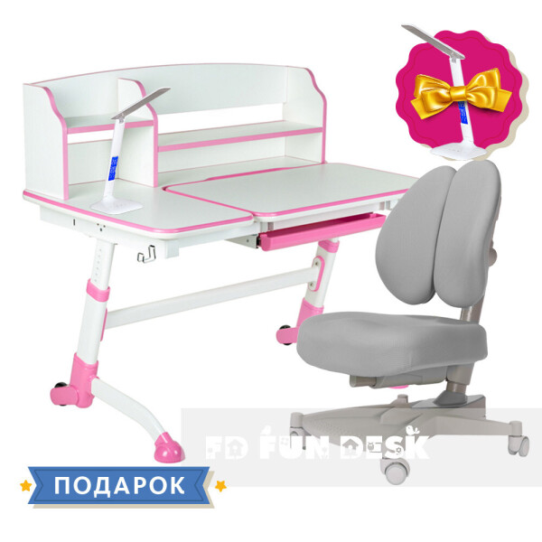 

Подростковая парта для школы FunDesk Amare II Pink + ортопедическое кресло FunDesk Contento Grey