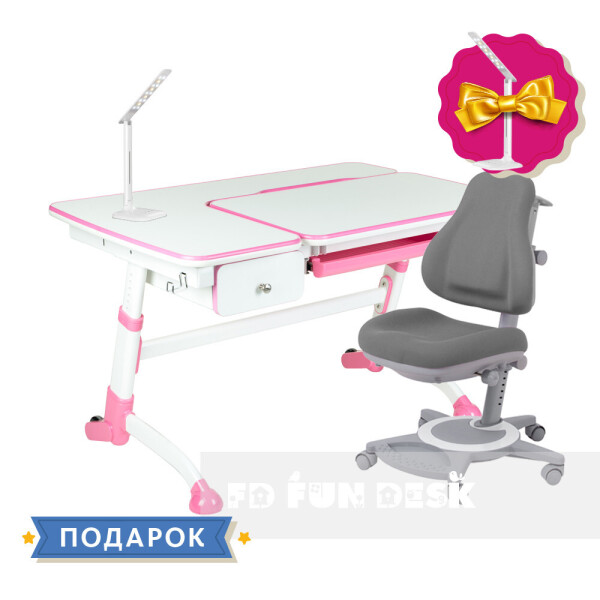 

Комплект подростковая парта Amare Pink с выдвижным ящиком + универсальное кресло FunDesk Bravo Grey