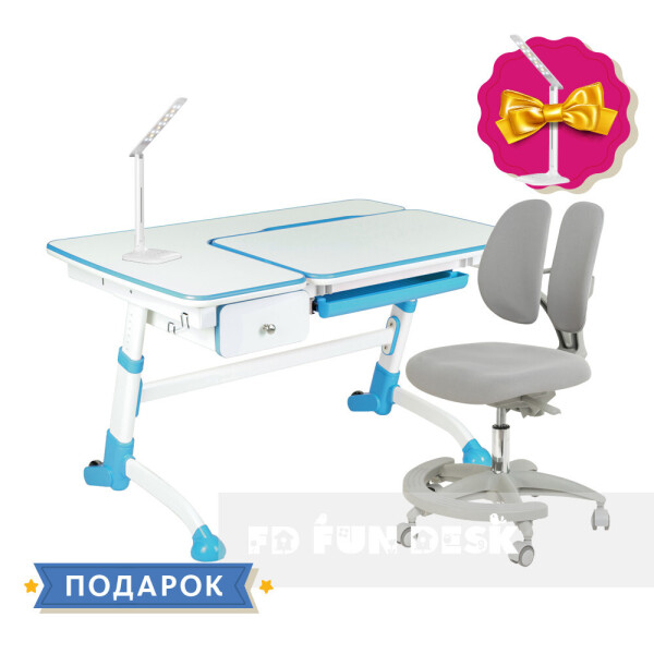 

Комплект парта для школьника FunDesk Amare Blue с выдвижным ящиком + кресло для дома FunDesk Primo Grey