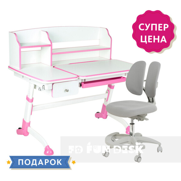 

Комплект подростковая парта для школы Amare II Pink + подростковое кресло для дома FunDesk Primo Grey