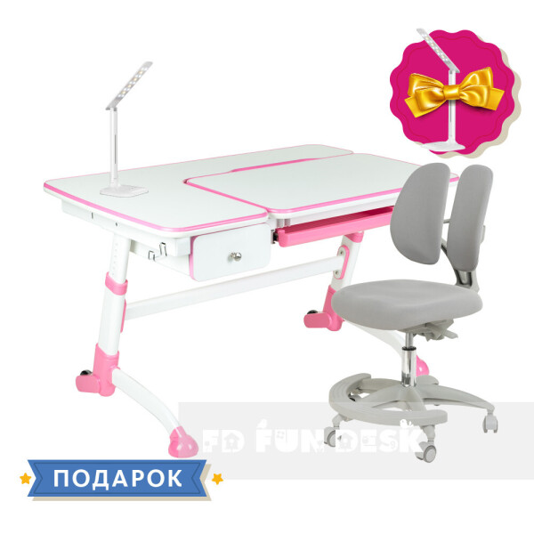 

Комплект подростковая парта Amare Pink с выдвижным ящиком + подростковое кресло FunDesk Primo Grey