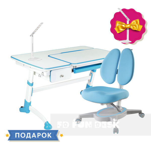 

Комплект парта для школьника FunDesk Amare Blue с выдвижным ящиком + универсальное кресло FunDesk Primavera II