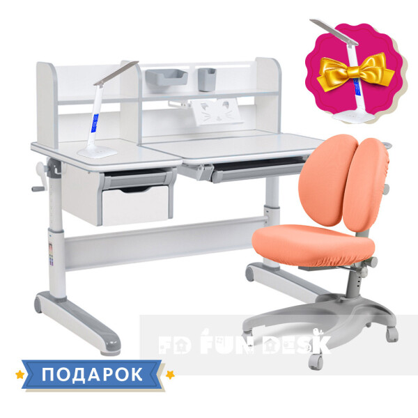

Комплект детский стол-трансформер FunDesk Libro Grey + эргономичное кресло FunDesk Solerte Orange