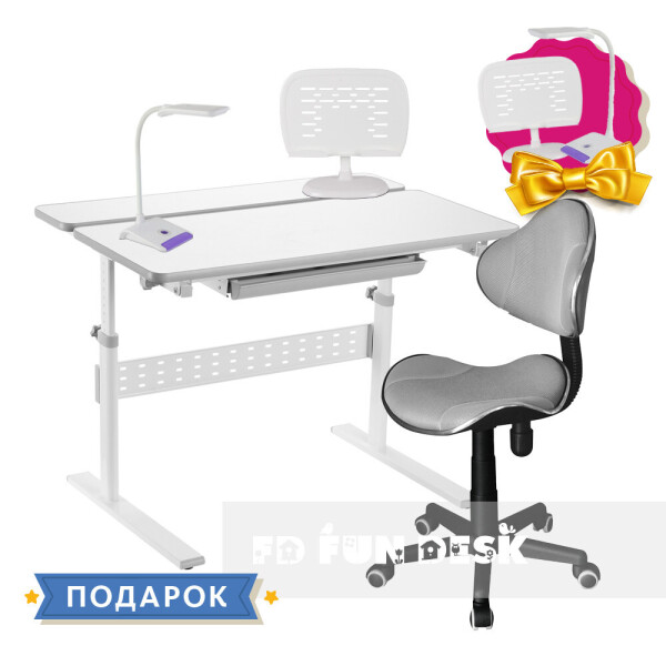 

Комплект парта FunDesk Colore Grey + детское компьютерное кресло FunDesk LST3 Grey