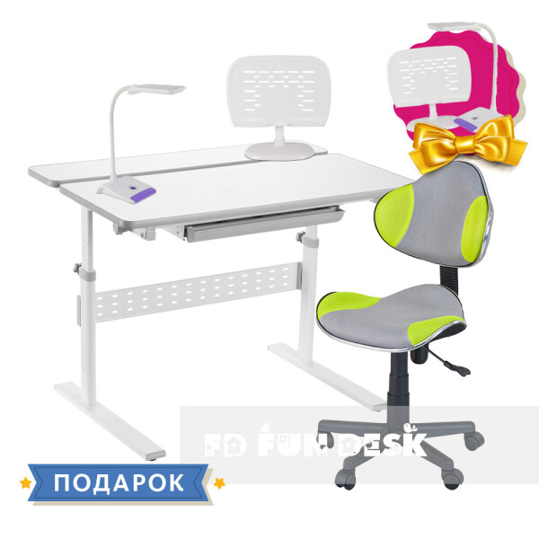 

Комплект парта FunDesk Colore Grey + детское компьютерное кресло LST3 Green-Grey