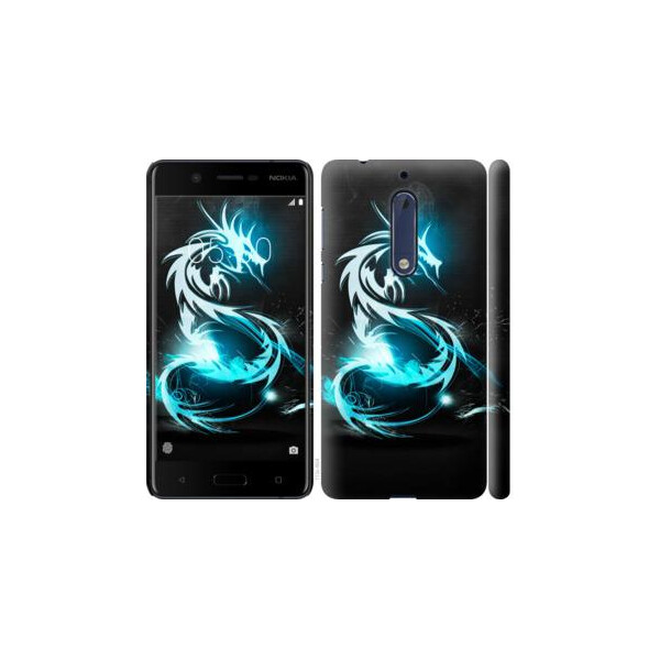 

Чехол на Nokia 5 Бело-голубой огненный дракон (04798)