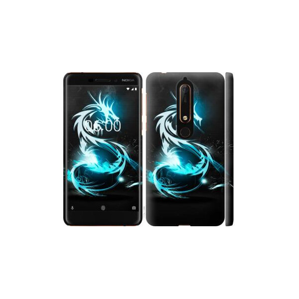 

Чехол на Nokia 6 2018 Бело-голубой огненный дракон (04798)
