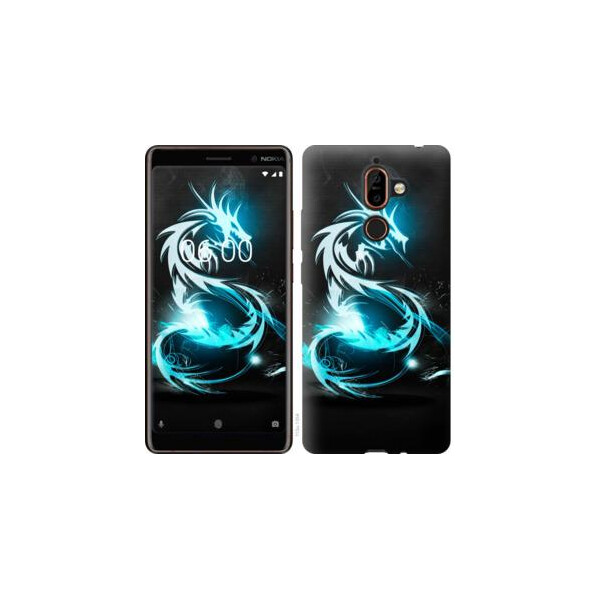 

Чехол на Nokia 7 Plus Бело-голубой огненный дракон (04798)