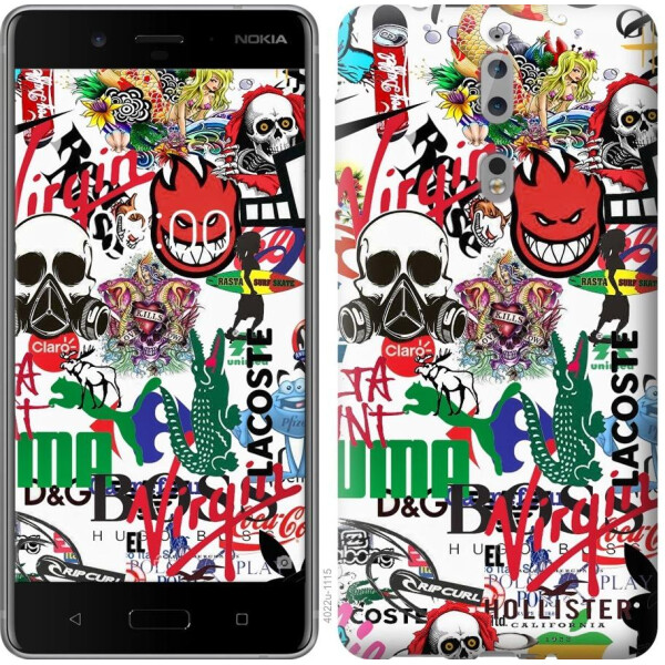 

Чехол на Nokia 8 Many different logos (04798)