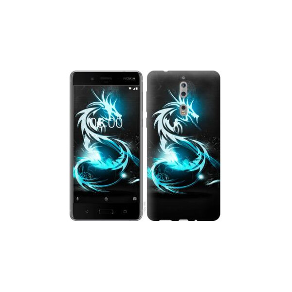 

Чехол на Nokia 8 Бело-голубой огненный дракон (04798)