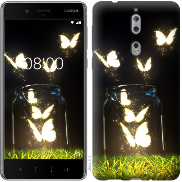 

Чехол на Nokia 8 Светящиеся бабочки (04798)