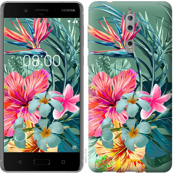 

Чехол на Nokia 8 Тропические цветы v1 (04798)