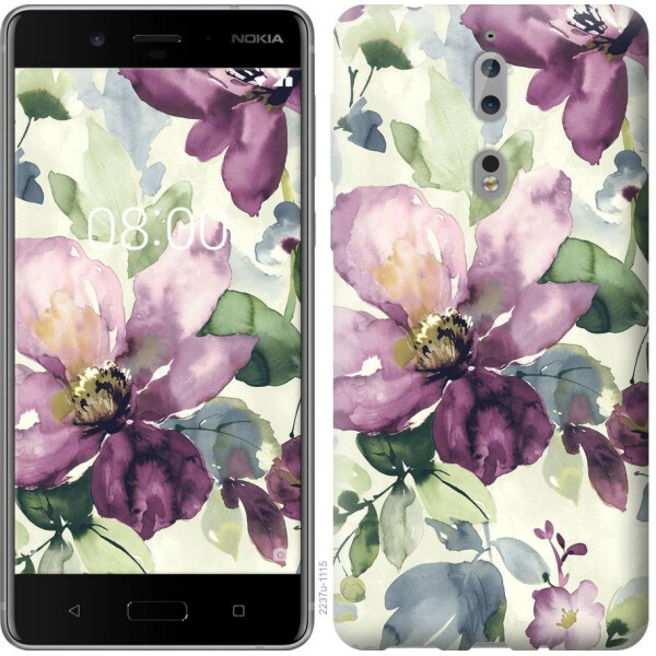 

Чехол на Nokia 8 Цветы акварелью (04798)