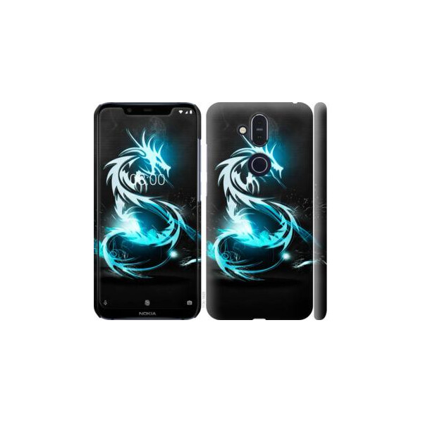 

Чехол на Nokia 8.1 Бело-голубой огненный дракон (04798)