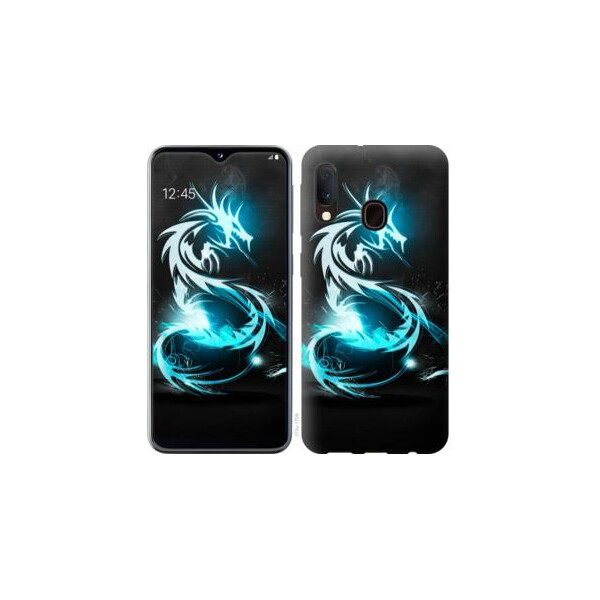 

Чехол на Samsung Galaxy A20e A202F Бело-голубой огненный дракон (04798)