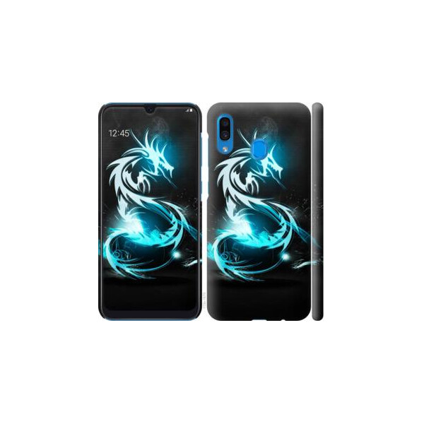 

Чехол на Samsung Galaxy A30 2019 A305F Бело-голубой огненный дракон (04798)