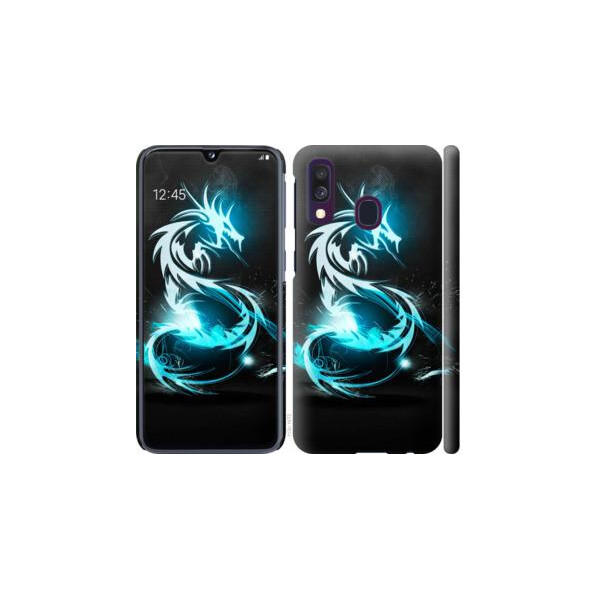 

Чехол на Samsung Galaxy A40 2019 A405F Бело-голубой огненный дракон (04798)