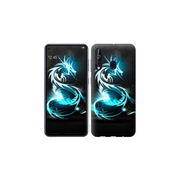 

Чехол на Samsung Galaxy A60 2019 A606F Бело-голубой огненный дракон (04798)
