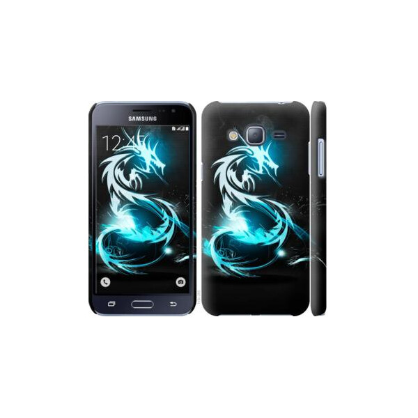 

Чехол на Samsung Galaxy J3 Duos (2016) J320H Бело-голубой огненный дракон (04798)