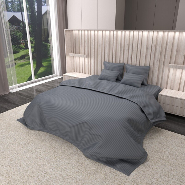 Комплект постельного белья Уютная Жизнь Сатин страйп Полуторный 150х220 (K-SN-S-K-18-5203-T) Серый