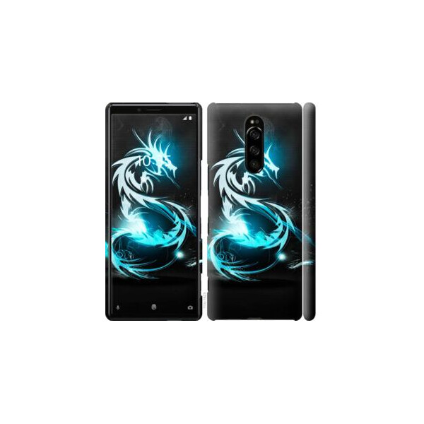 

Чехол на Sony Xperia 1 J9110 Бело-голубой огненный дракон (04798)