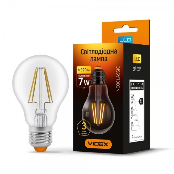 

Лампа филаментая Videx A60F 7W E27 4100K 220V (VL-A60F-07274)