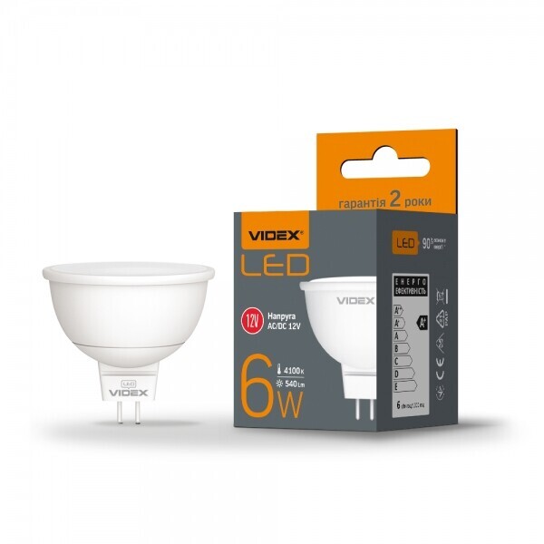 Лампа светодиодная VIDEX MR16e12V 6W GU5.3 4100K (VL-MR16e12V-06534)