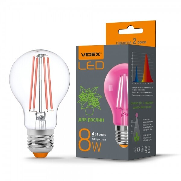 

Лампа филаментная для растений VIDEX Filament A60FF 08W E27 1200K 220V (VL-A60FF-08271)