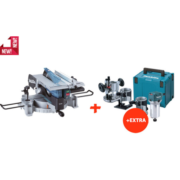 

Торцовочная пила Makita LH1201FL+фрезер Makita RT0700CX2J+кейс. (LH1201FLSET)