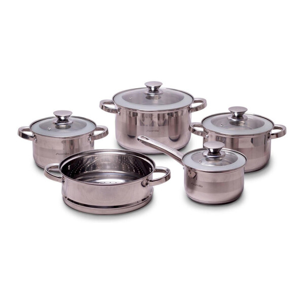 

Набор посуды нержавеющий Kamille - 2,9 x 3,9 x 6,5 x 2,1л + 240мм (5шт)
