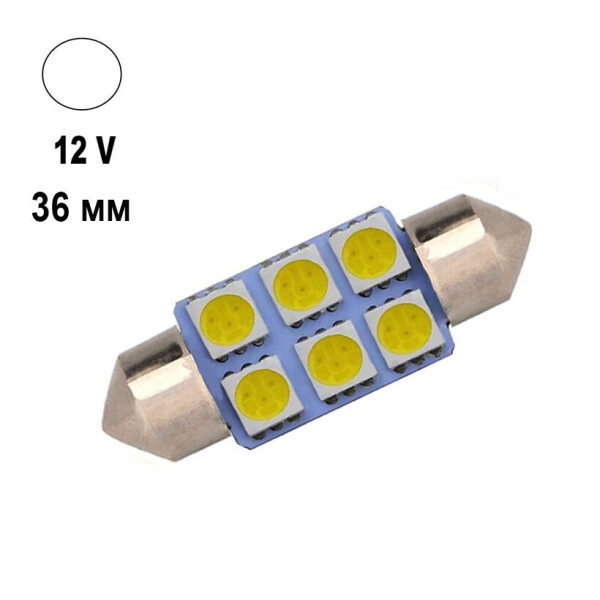 

Автолампа Terra Festoon, цоколь SV8.5-8, 5050x6smd, 36мм, белый, 12V