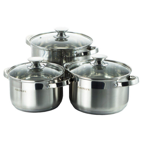 

Набор посуды нержавеющий Astor - 2,9 x 3,9 x 5,1л (3 шт.)