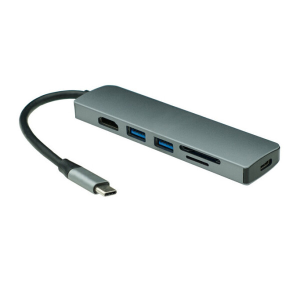 

USB-хаб кабель Qitech Aluminum Type-C + Type-A + HDMI 4K + MicroSD + SD Space Gray (QT-Hub2c)