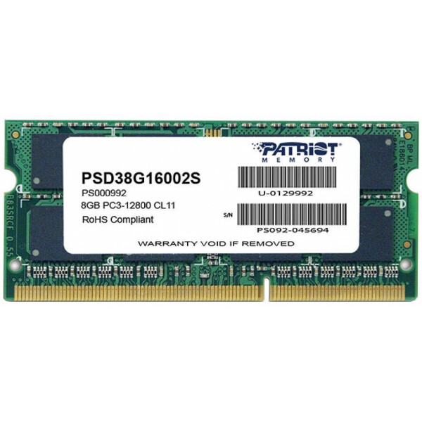 

Оперативная память SoDIMM DDR3 8GB 1600 MHz Patriot (PSD38G16002S)