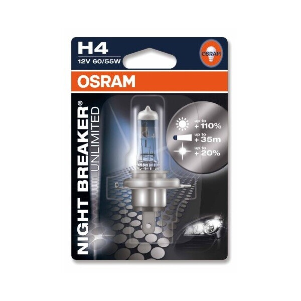 

Автолампа OSRAM H4 64193 Night Breaker Unlimited 60/55W 12V P43T 10X1 Blister
